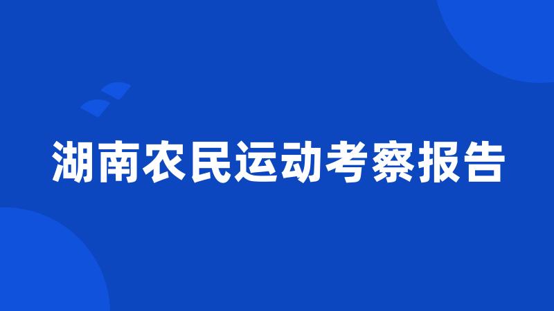 湖南农民运动考察报告